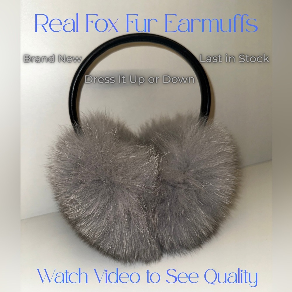 Real Fox Fur Earmuffs - Grey
